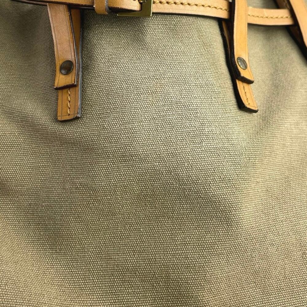 Gucci Women's Gray Green Braided Leather Straps Canvas Tote Shoulder Hand Bag - Picture 5 of 9